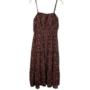 Altar'd State Brown Floral Backless Tiered Chiffon Midi Tea Length Skirt Medium